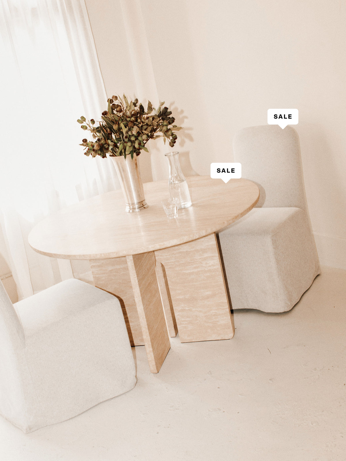 Clover Round Dining Table, Seats 4-5 People, Beige Travertine