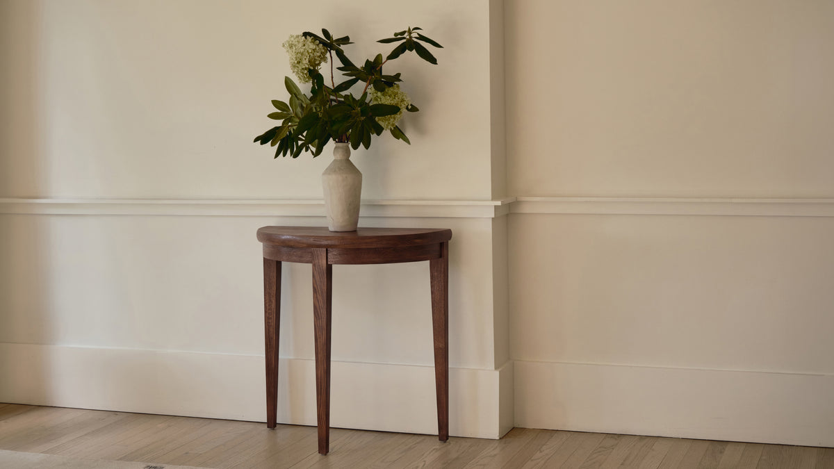 Perch Demilune Console, Dark Oak