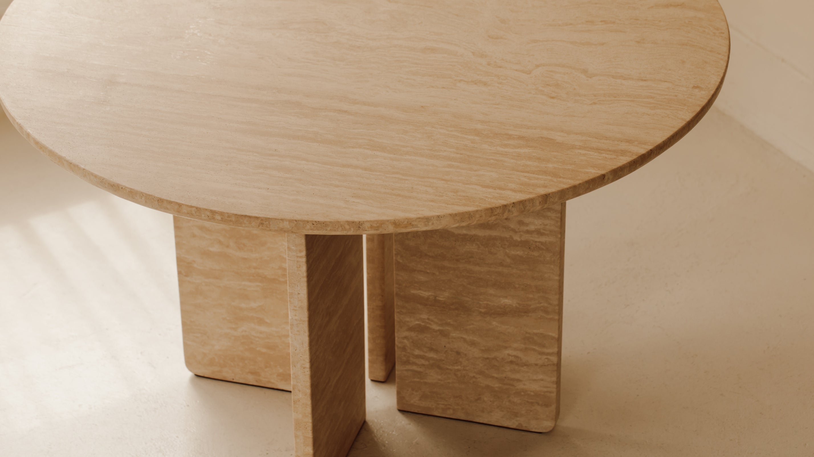 Clover Round Dining Table, Seats 4-5 People, Beige Travertine