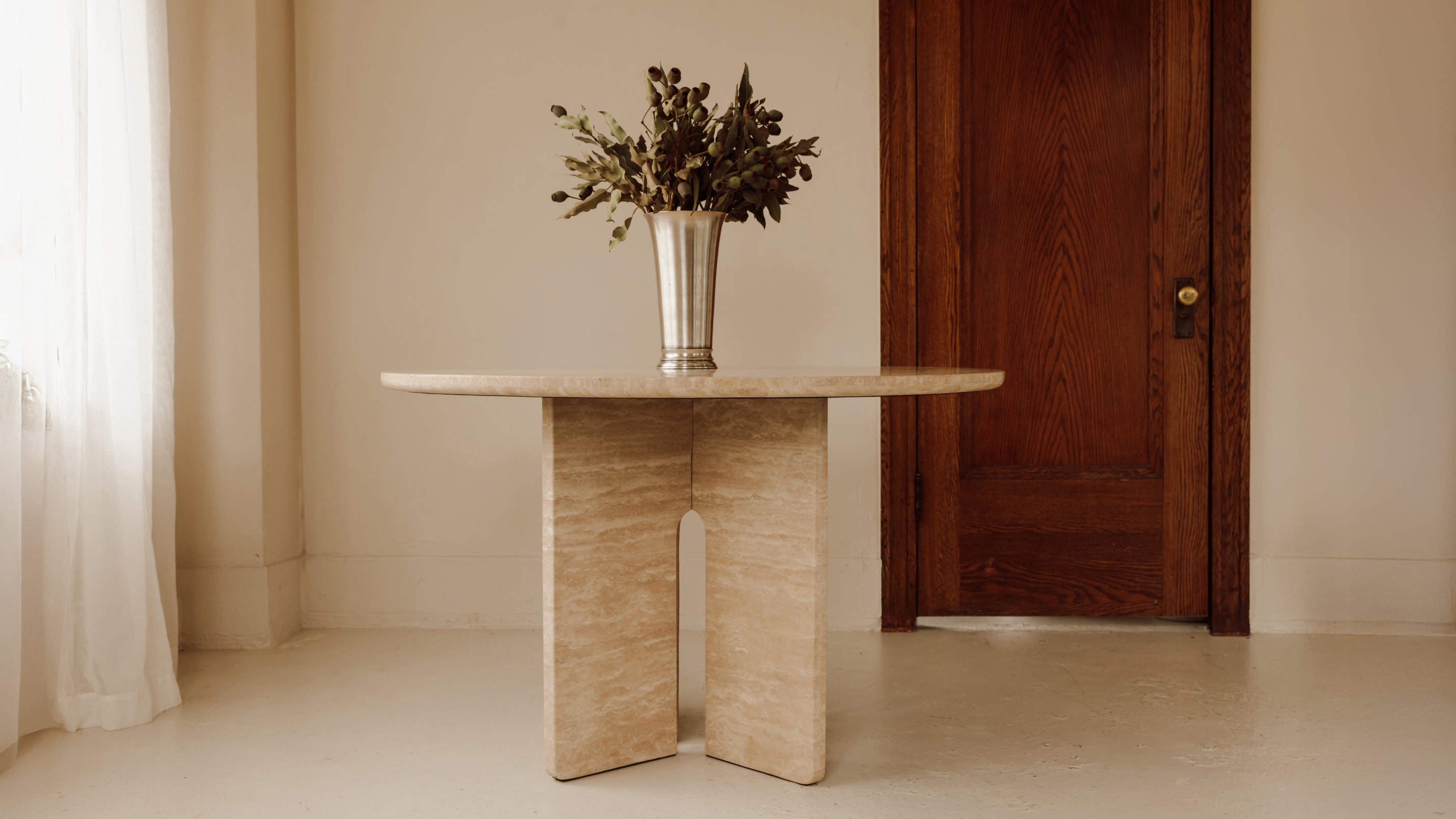 Clover Round Dining Table, Seats 4-5 People, Beige Travertine